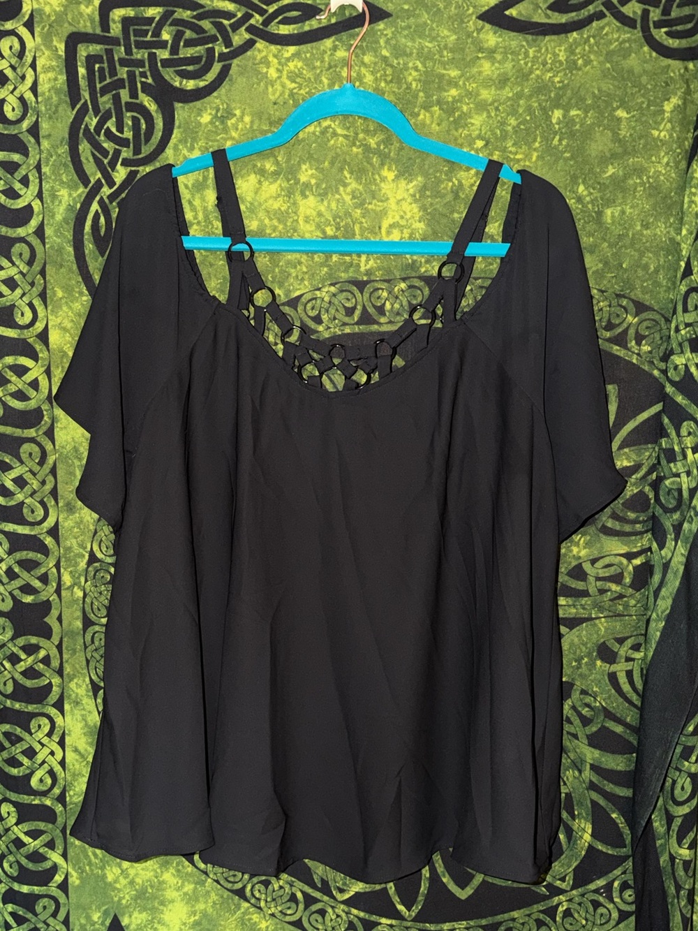 Torrid Black Cold-Shoulder Top with Lattice Neckline